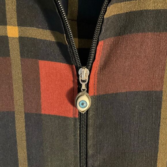 Plaid Zip up Overshirt, Small Evil Eye Zip Pull. Tunic. Dark Academia - Picture 6 of 11